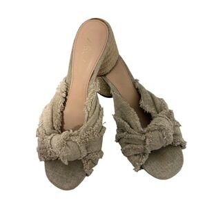 Zara Linen Frayed Knot Mules Beige Jute Espadrille Block Heel Sandals 9-9.5 Boho